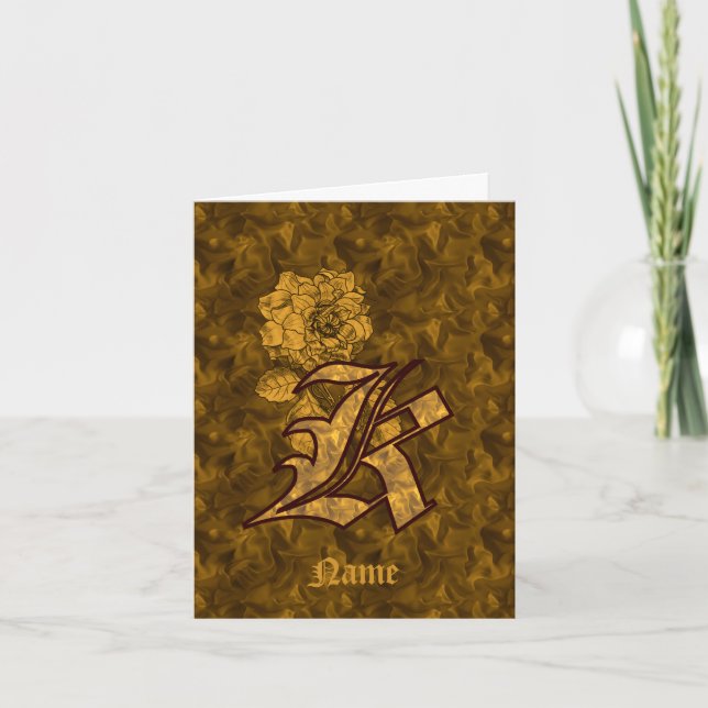 Elegant Monogram Initial K Guld Peony Personlig Anteckningskort (Framsida)