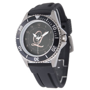 Elegant Monogram Initial L Black Ro Guld Armbandsur