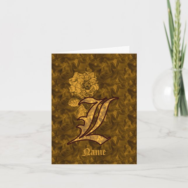 Elegant Monogram Initial L Guld Peony Personlig Anteckningskort (Framsida)