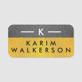 Elegant Monogram Initial, Luxury Black Guld Namnbricka