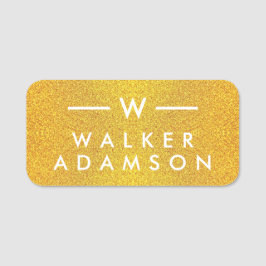 Elegant Monogram Initial, minimalistisk modern gul Namnbricka