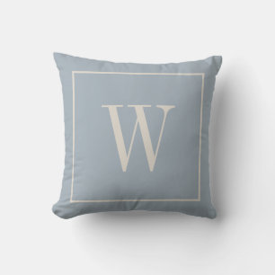 Elegant monogram initial Mjukt gårdshus Blått & El Kudde