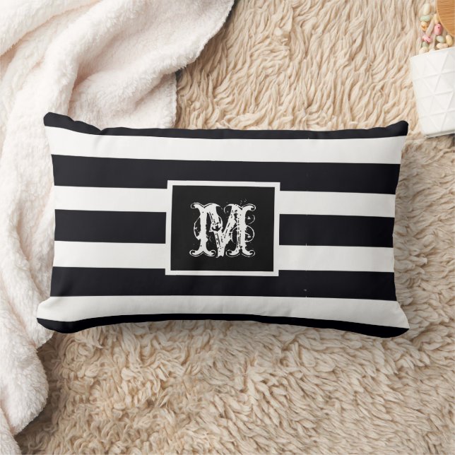 Elegant Monogram Initial Modern Chic Black & White Lumbarkudde (Filt)