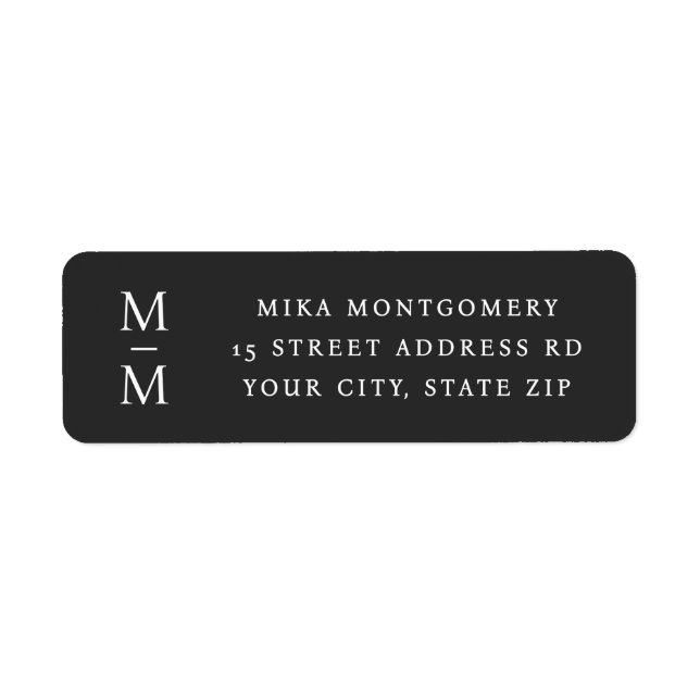 Elegant monogram initial mörkgrå returadress etikett (Framsidan)