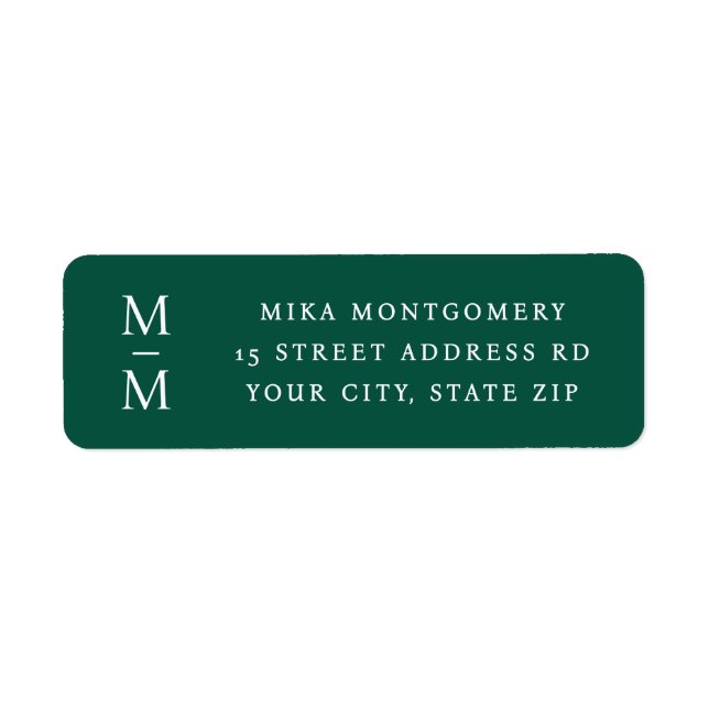 Elegant monogram initial mörkgrön returadress etikett (Framsidan)