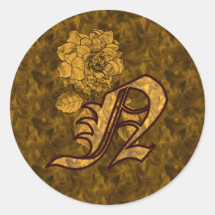 Elegant monogram initial N guld peony blomma Runt Klistermärke
