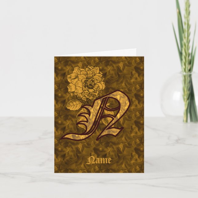 Elegant Monogram Initial N Guld Peony Personlig Anteckningskort (Framsida)