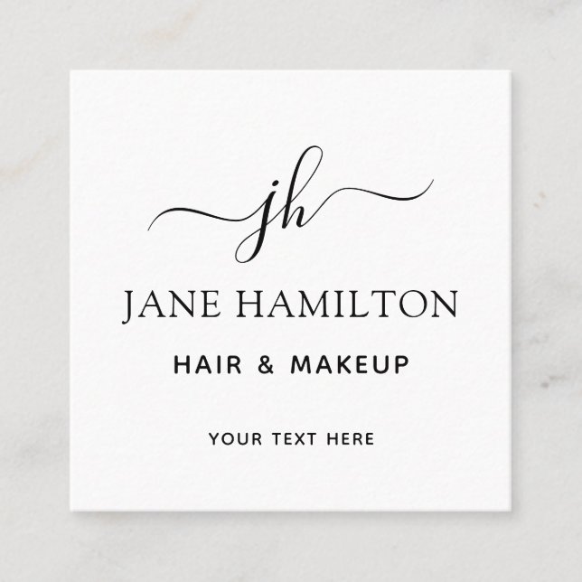 Elegant Monogram Initial Namn Affärskort Fyrkantigt Visitkort (Framsida)