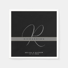 Elegant Monogram Initial Namn Charcoal Grå Svart Pappersservett
