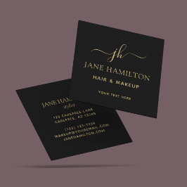 Elegant monogram initial namne svart guld fyrkantigt visitkort
