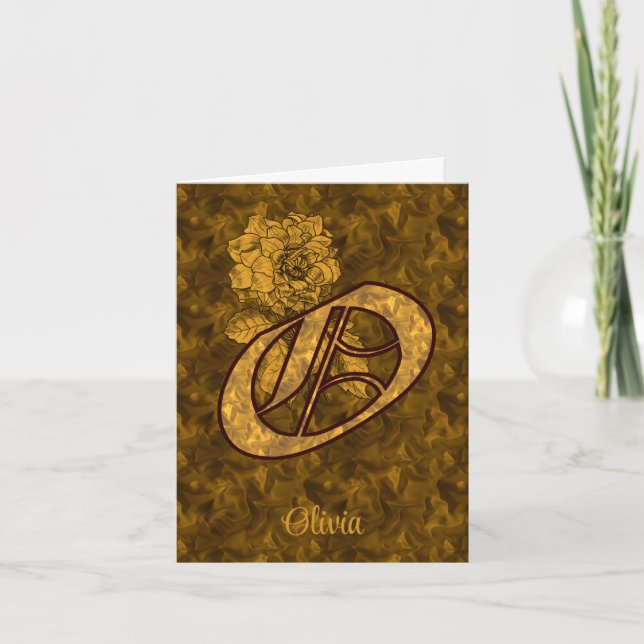 Elegant Monogram Initial O Guld Peony Personlig Anteckningskort (Framsida)