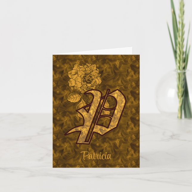 Elegant Monogram Initial P Guld Peony Personlig Anteckningskort (Framsida)