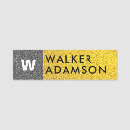 Elegant Monogram Initial, Professionell Black Guld Namnbricka