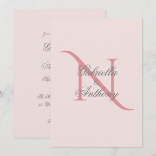 Elegant Monogram Initial Rosa Bröllop Inbjudningar