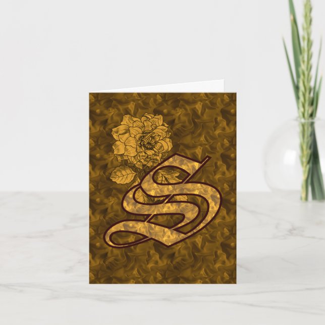 Elegant Monogram Initial S Guld Peony Personlig Anteckningskort (Framsida)