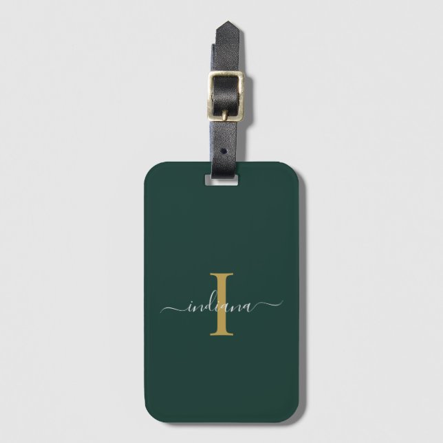 Elegant Monogram Initial Skript Namn Resa Bagagebricka (Framsida vertikal)