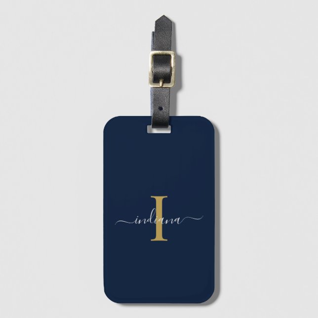 Elegant Monogram Initial Skript Namn Resa Bagagebricka (Framsida vertikal)