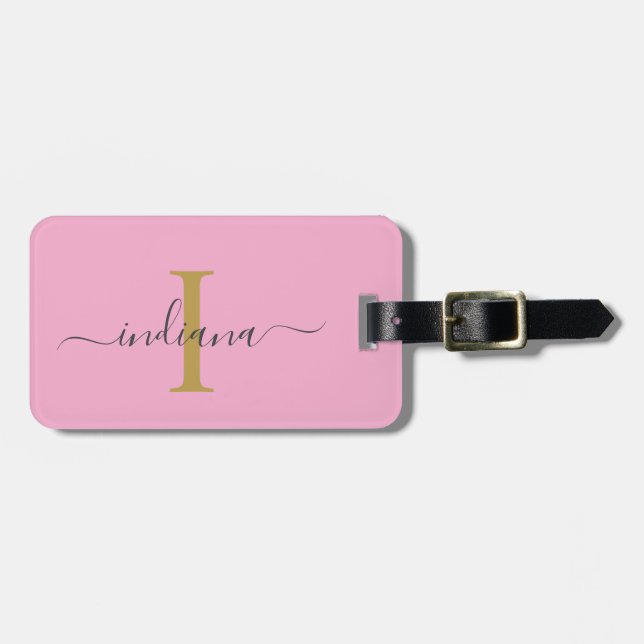 Elegant Monogram Initial Skriptnamn Resa Bagagebricka (Horisontell Framsida)