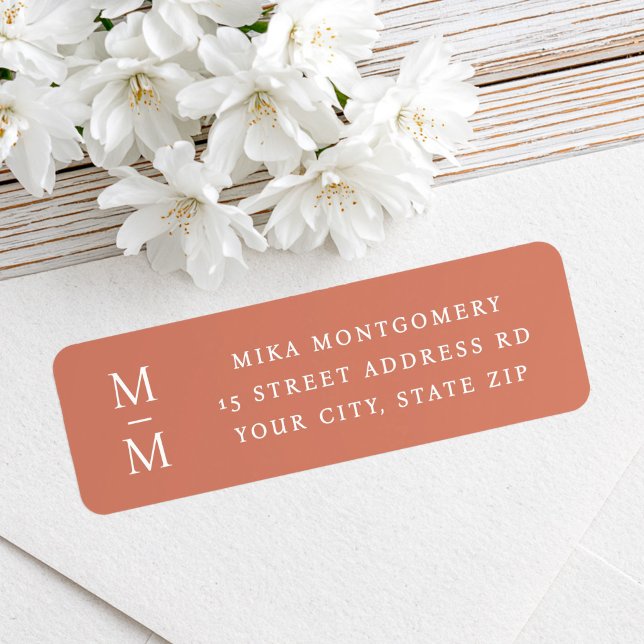 Elegant monogram initial terrakotta returadress etikett (Elegant monogram initial terracotta return address label)