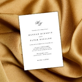 Elegant Monogram Initial White & Black Bröllop Inbjudningar