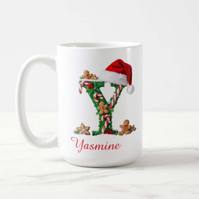 Elegant Monogram initial Y merry Christmas  Kaffemugg (Vänster)