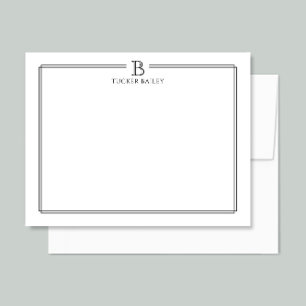 Elegant Monogram Initial Yrkesmässig Svart Vit Anteckningskort