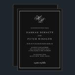 Elegant Monogram Initialer Black Ram Bröllop Inbjudningar<br><div class="desc">Den här tidlösa inbjudan till ett svartvitt inramat bröllop är elegans och sofistikering. I mitten har ett vackert monogram parets initialer i ett lätt grått Flemish-skript. Den monokromatiska paletten förstärker inbjudningens minimalistiska charm och gör det möjligt för de invecklade detaljerna i skriptet att gå i centrum, vilket ger en känsla...</div>