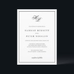 Elegant Monogram Initialer Black Ram Bröllop Inbjudningar<br><div class="desc">Den här tidlösa inbjudan till ett svartvitt inramat bröllop är elegans och sofistikering. I mitten har ett vackert monogram parets initialer i ett lätt grått Flemish-skript. Den monokromatiska paletten förstärker inbjudningens minimalistiska charm och gör det möjligt för de invecklade detaljerna i skriptet att gå i centrum, vilket ger en känsla...</div>