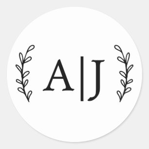 Elegant Monogram Initialer Bröllop Returadress C Runt Klistermärke