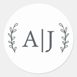 Elegant Monogram Initialer Bröllop Returadress Runt Klistermärke
