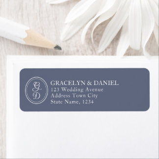 Elegant Monogram Initialer Grått Blue Returadress Etikett
