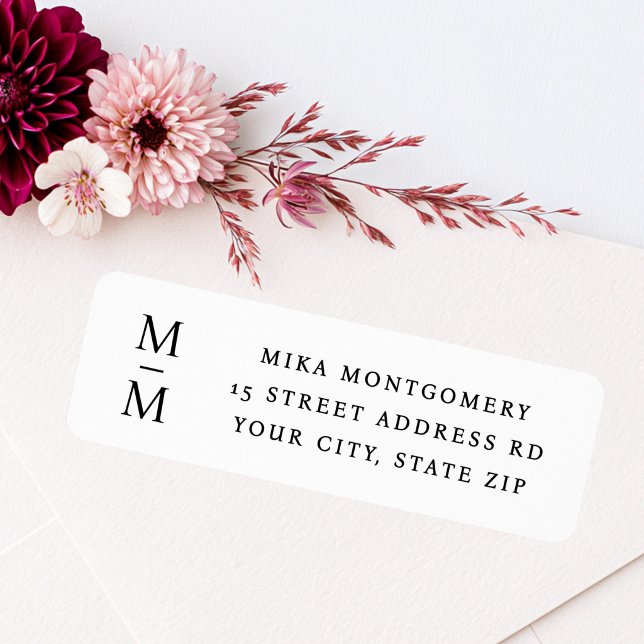 Elegant monogram initialer minimal returadress etikett (Elegant monogram initials minimal return address label)