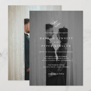 Elegant Monogram Initialer - minimalt foto Bröllop Inbjudningar