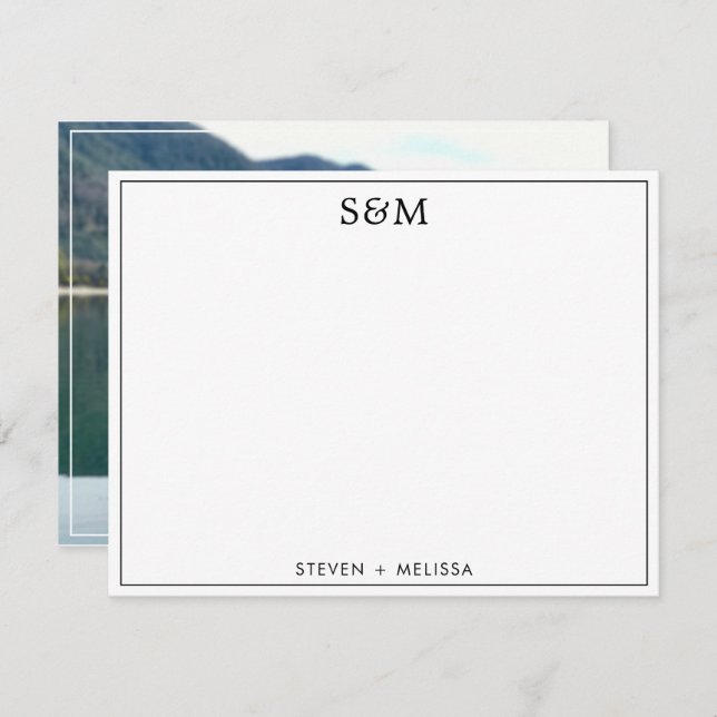 Elegant Monogram Initialer par Namn Photo Anteckningskort (Fram/baksida)