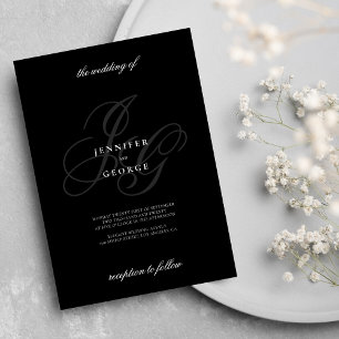 Elegant monogram initialer romantiskt vitt bröllop inbjudningar