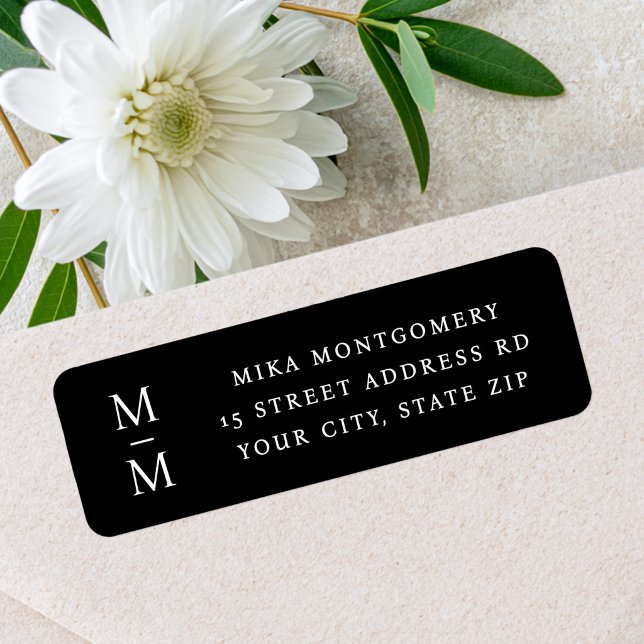 Elegant monogram initialer svart returadress etikett (Elegant monogram initials black return address label)