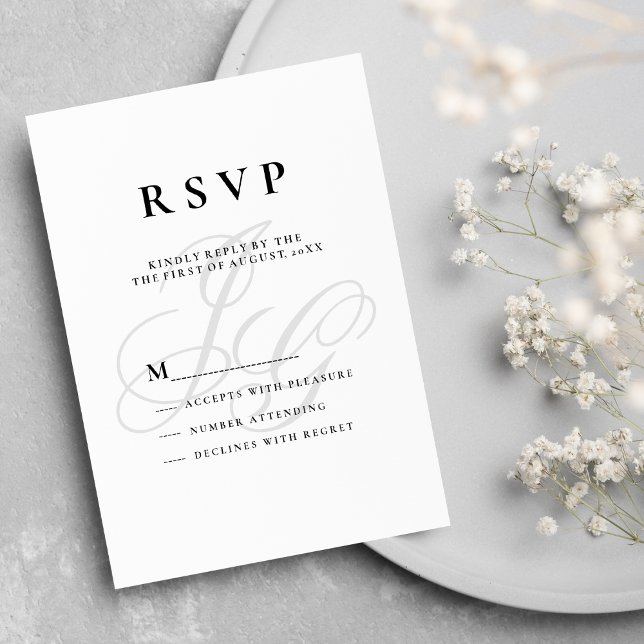 Elegant monogram initialer svart vit OSA Inbjudningar (Elegant monogram initials black white RSVP)