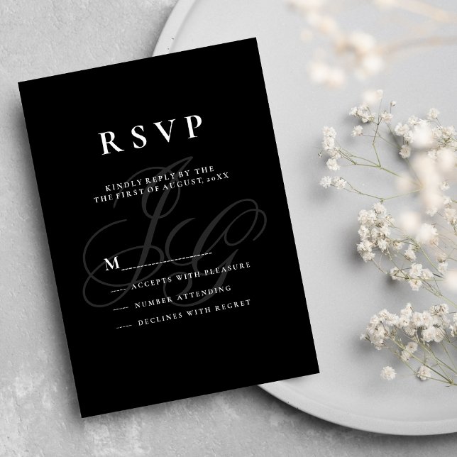 Elegant monogram initialer svart vit OSA Inbjudningar (Elegant monogram initials black white RSVP)