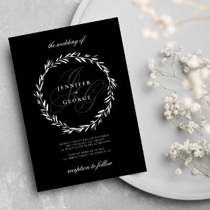 Elegant monogram initialer svartvit bröllop inbjudningar
