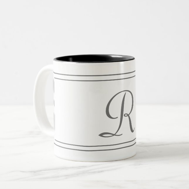 Elegant Monogram inledande vit strimlad Två-Tonad Mugg (Framsida vänster)