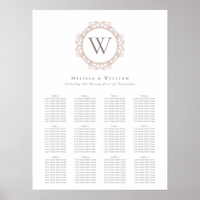 Elegant Monogram Insignia Bröllop-säten Poster (Framsidan)