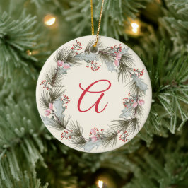 Elegant Monogram jul-andningsfoto för krans Julgransprydnad Keramik