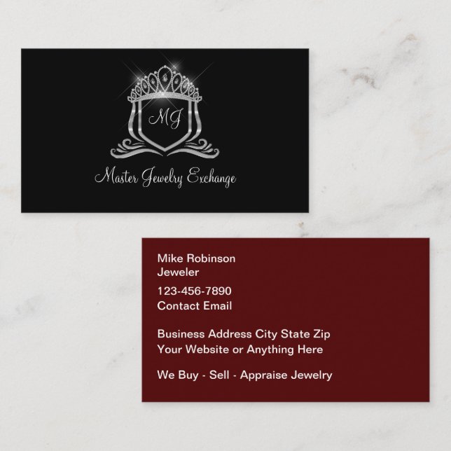 Elegant monogram juvelerarebutik  visitkort (Fram/baksida)