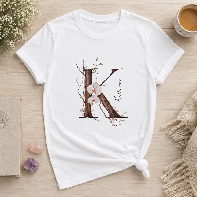 Elegant monogram "K" med pastellfärgade orkidéer & T Shirt (Skapare uppladdad)