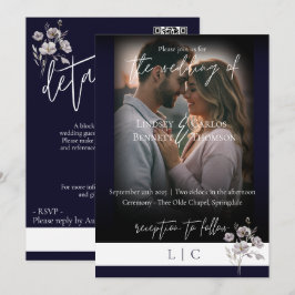 Elegant monogram kalligrafi av marin mörk inbjudningar