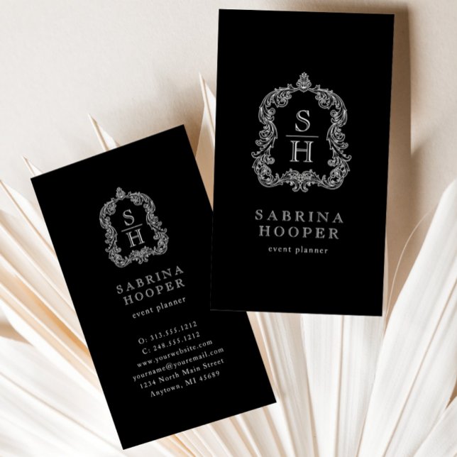 Elegant Monogram-kam Eventplanerare Svart Vitt Visitkort (Skapare uppladdad)