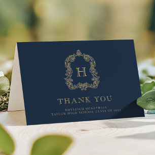 Elegant monogram-kam Navyblå Guld Examen Tack Kort