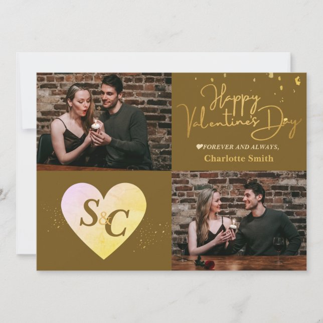 Elegant Monogram Kärlek valentins dag par foto Julkort (Framsida)
