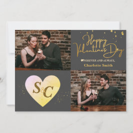 Elegant Monogram Kärlek valentins dag par foto Julkort