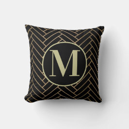 Elegant Monogram Kastkudde i Svart & Guld Kudde